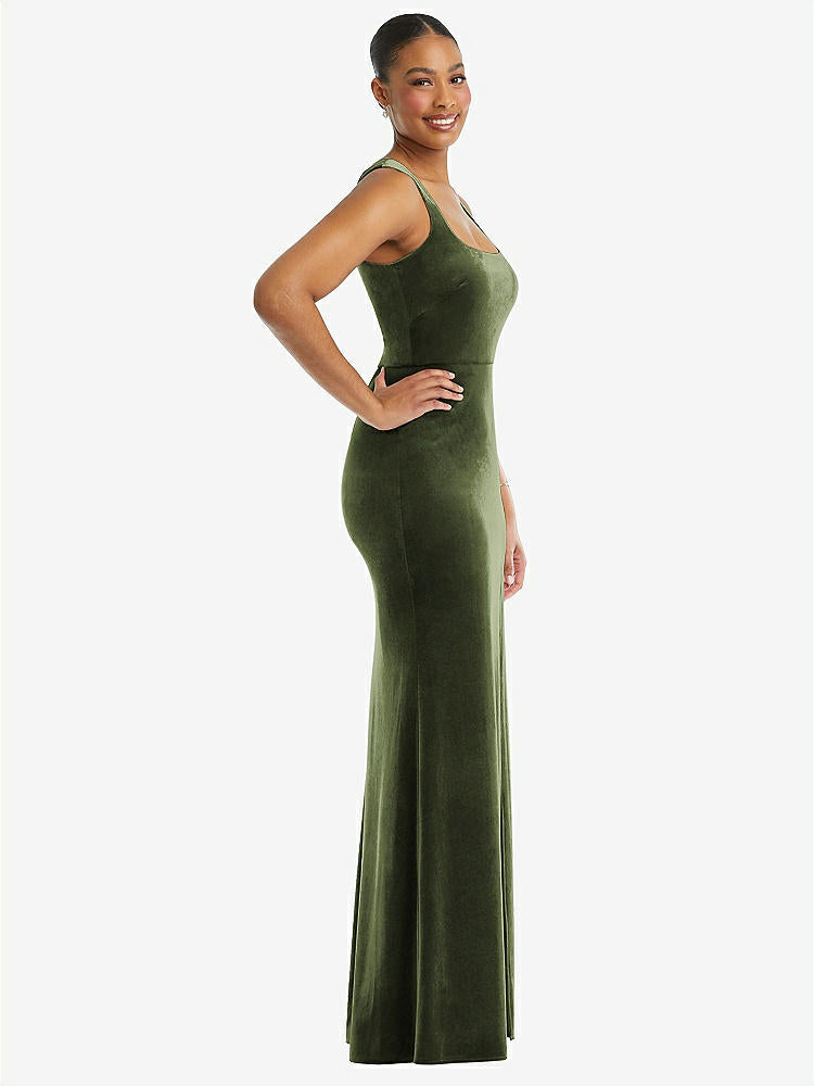 【STYLE: 6870】Square Neck Closed Back Velvet Maxi Dress 【COLOR: Olive Green】