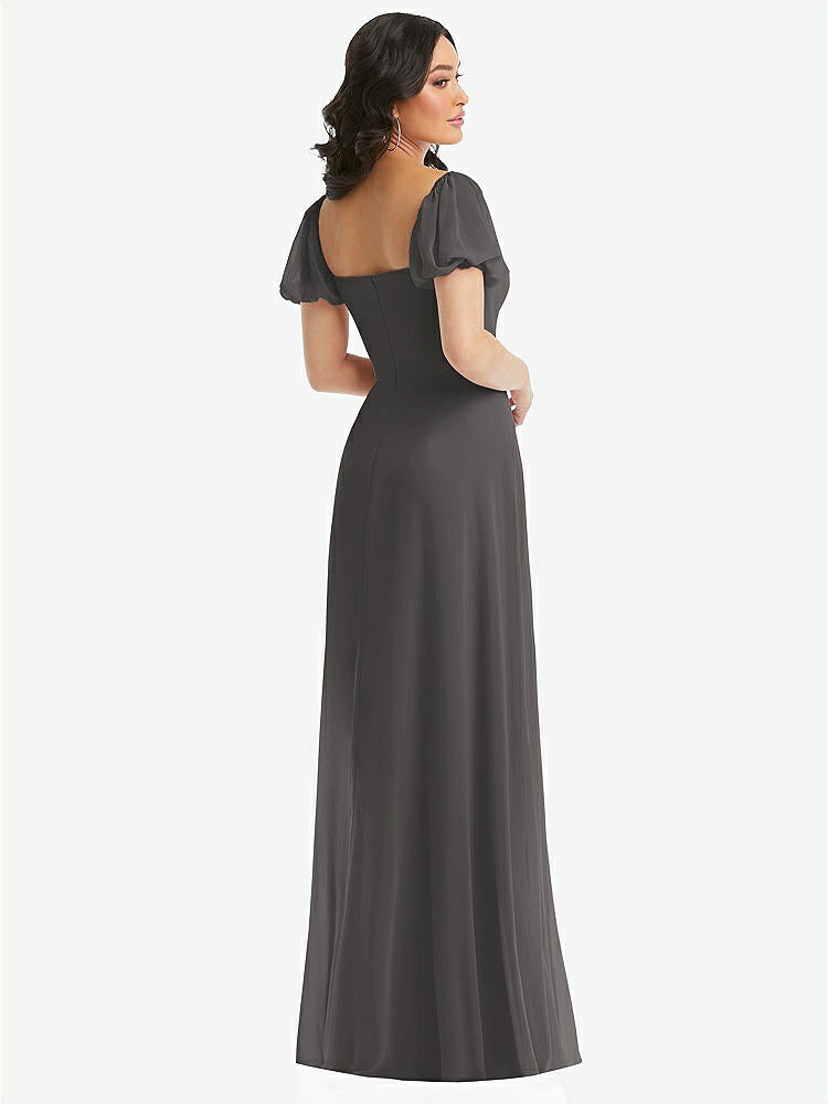【STYLE: 1567】Puff Sleeve Chiffon Maxi Dress with Front Slit【COLOR: Caviar Gray】