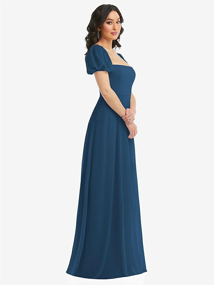 【NEW】【STYLE: 1567】パフ スリーブ シフォン マキシ ドレス 前面 スリット【COLOR: Dusk Blue】【SIZE: 00-30W】