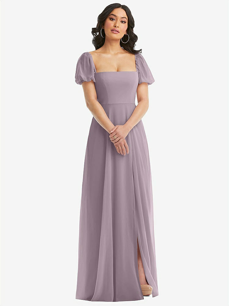【NEW】【STYLE: 1567】パフ スリーブ シフォン マキシ ドレス 前面 スリット【COLOR: Lilac Dusk】【SIZE: 00-30W】