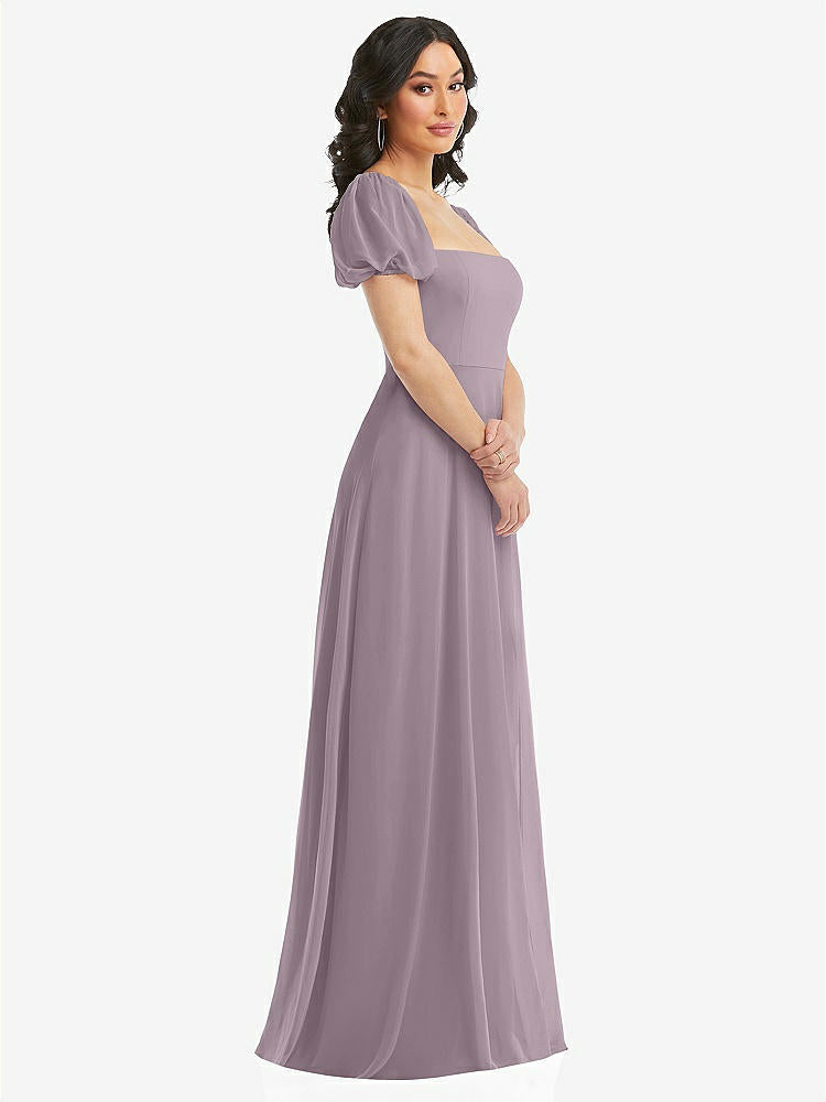 【NEW】【STYLE: 1567】パフ スリーブ シフォン マキシ ドレス 前面 スリット【COLOR: Lilac Dusk】【SIZE: 00-30W】