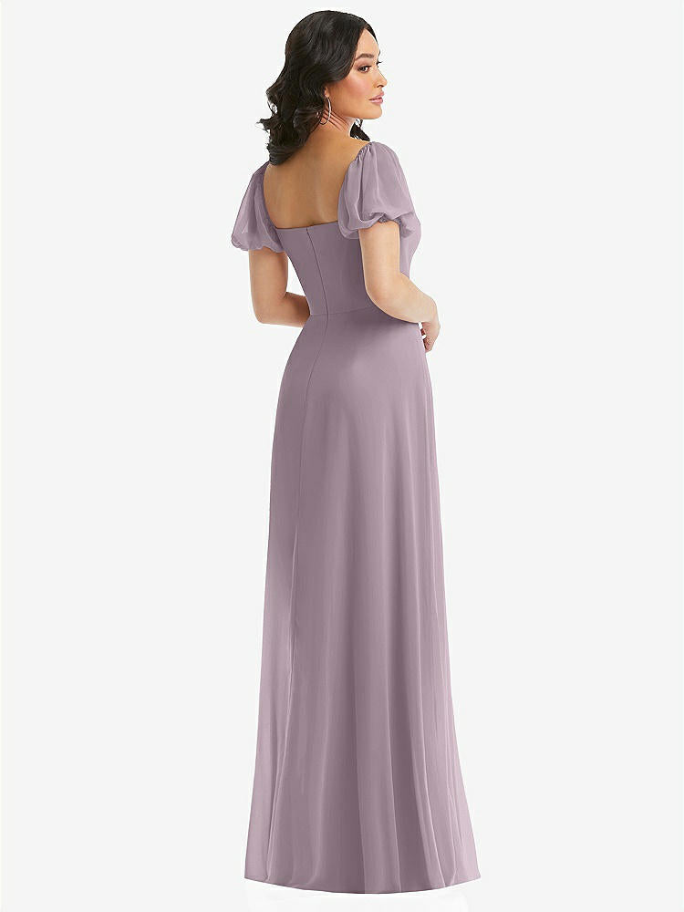 【NEW】【STYLE: 1567】パフ スリーブ シフォン マキシ ドレス 前面 スリット【COLOR: Lilac Dusk】【SIZE: 00-30W】