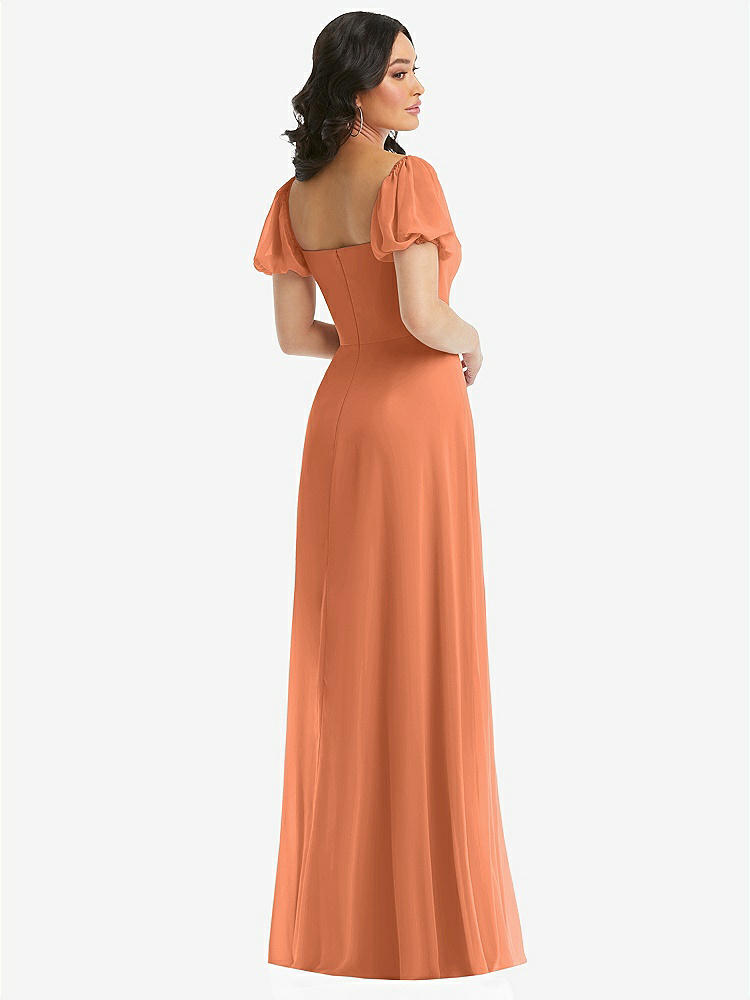 【STYLE: 1567】Puff Sleeve Chiffon Maxi Dress with Front Slit【COLOR: Sweet Melon】