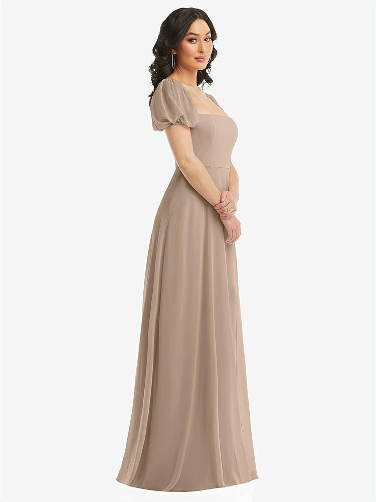 【STYLE: 1567】Puff Sleeve Chiffon Maxi Dress with Front Slit【COLOR: Topaz】