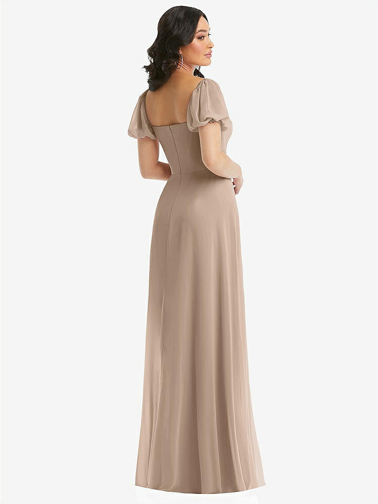 【STYLE: 1567】Puff Sleeve Chiffon Maxi Dress with Front Slit【COLOR: Topaz】