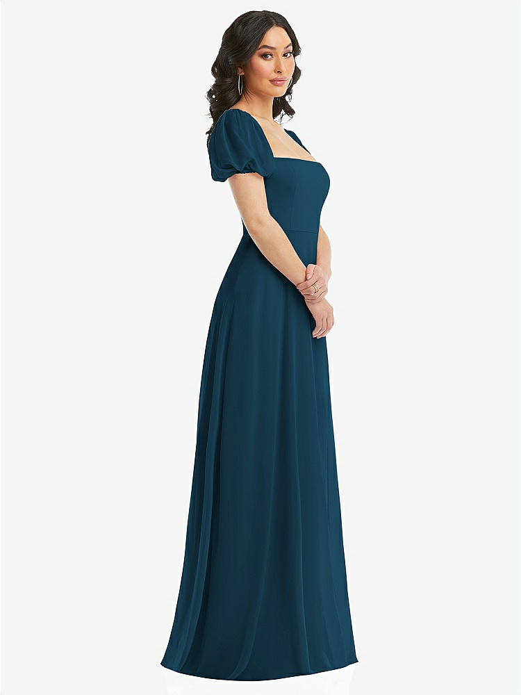 【NEW】【STYLE: 1567】パフ スリーブ シフォン マキシ ドレス 前面 スリット【COLOR: Atlantic Blue】【SIZE: 00-30W】