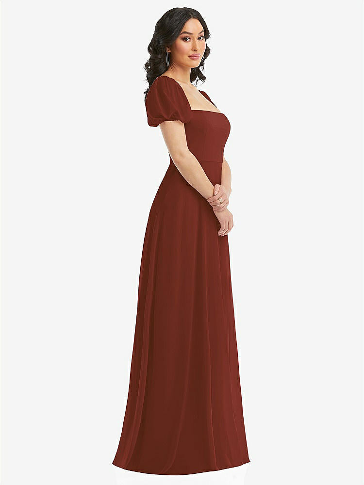 【STYLE: 1567】Puff Sleeve Chiffon Maxi Dress with Front Slit【COLOR: Auburn Moon】