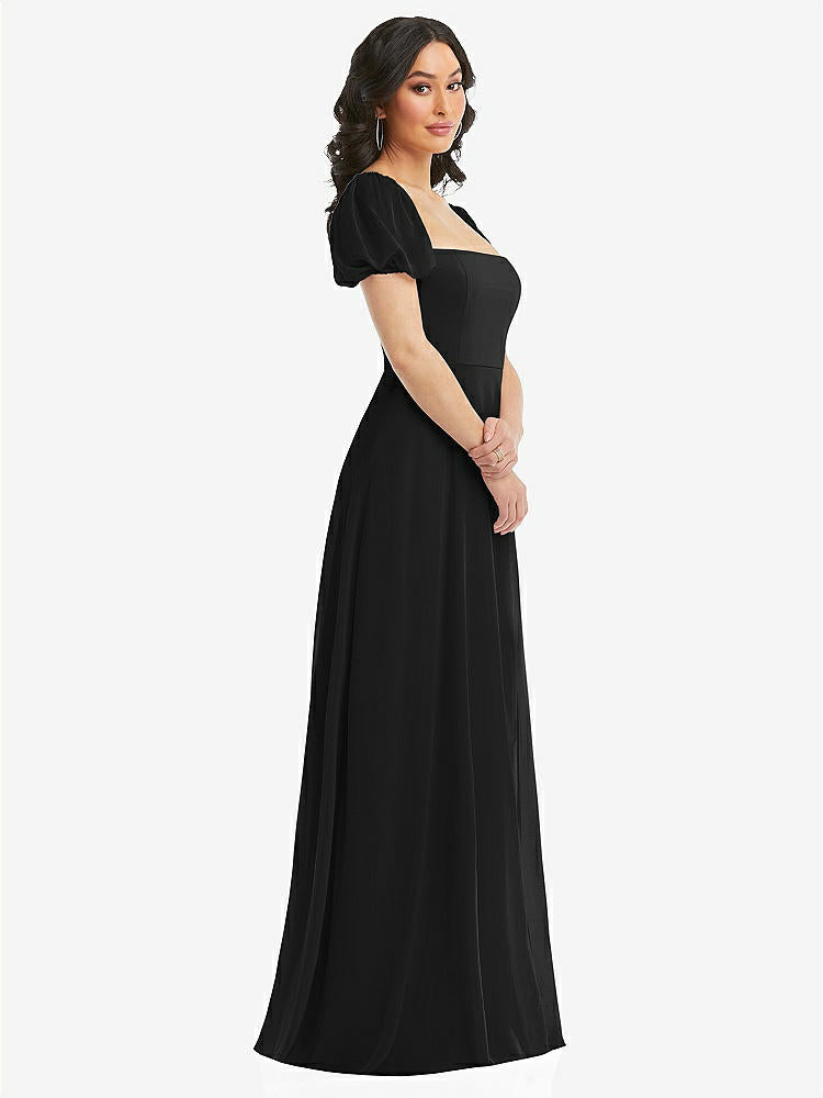 【NEW】【STYLE: 1567】パフ スリーブ シフォン マキシ ドレス 前面 スリット【COLOR: Black】【SIZE: 00-30W】