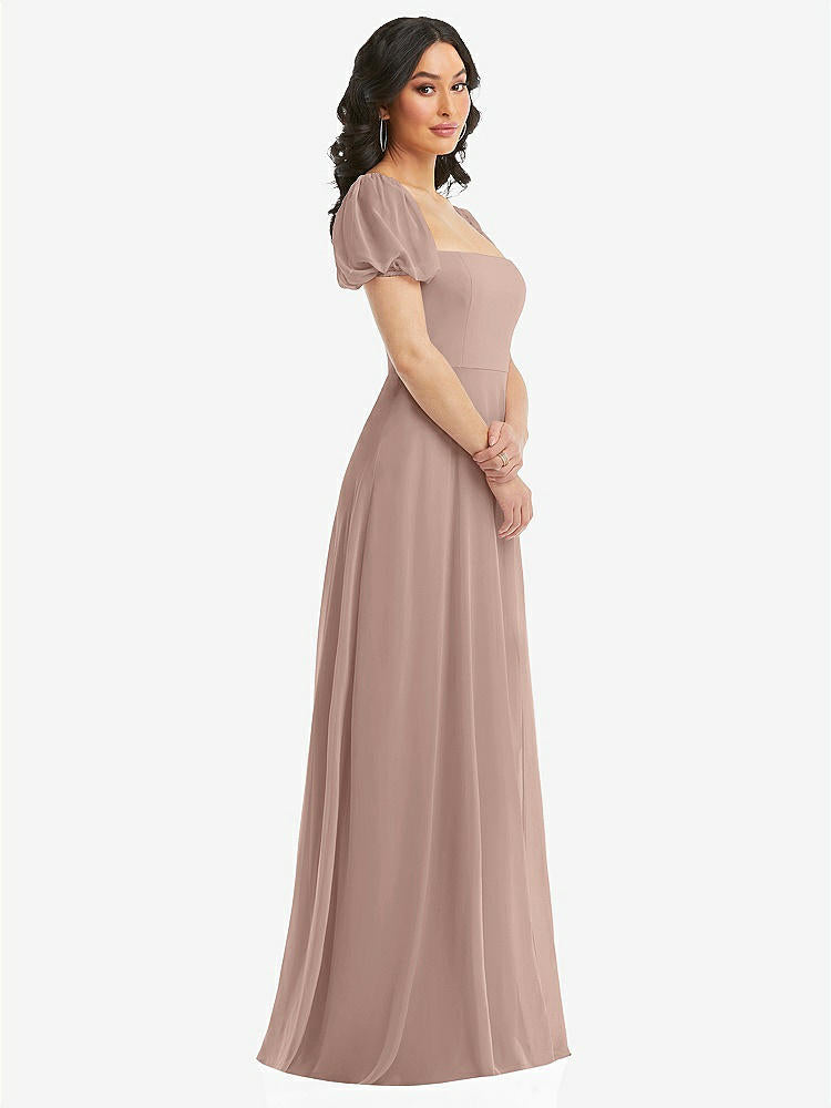 【STYLE: 1567】Puff Sleeve Chiffon Maxi Dress with Front Slit【COLOR: Bliss】