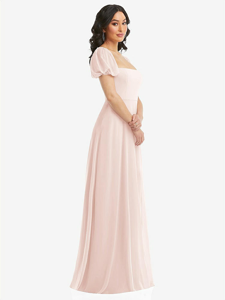 【NEW】【STYLE: 1567】パフ スリーブ シフォン マキシ ドレス 前面 スリット【COLOR: Blush】【SIZE: 00-30W】
