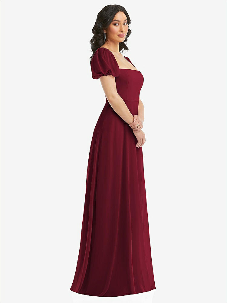【STYLE: 1567】Puff Sleeve Chiffon Maxi Dress with Front Slit【COLOR: Burgundy】