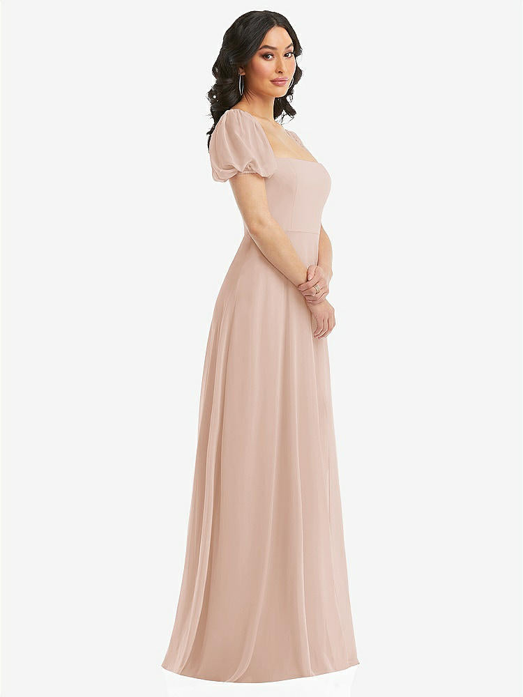 【NEW】【STYLE: 1567】パフ スリーブ シフォン マキシ ドレス 前面 スリット【COLOR: Cameo】【SIZE: 00-30W】