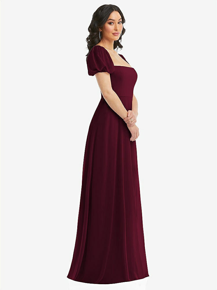 【NEW】【STYLE: 1567】パフ スリーブ シフォン マキシ ドレス 前面 スリット【COLOR: Cabernet】【SIZE: 00-30W】