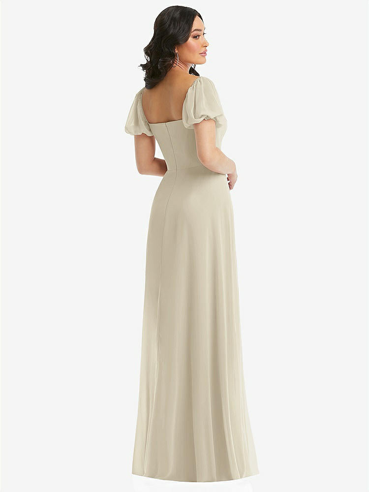 【STYLE: 1567】Puff Sleeve Chiffon Maxi Dress with Front Slit【COLOR: Champagne】