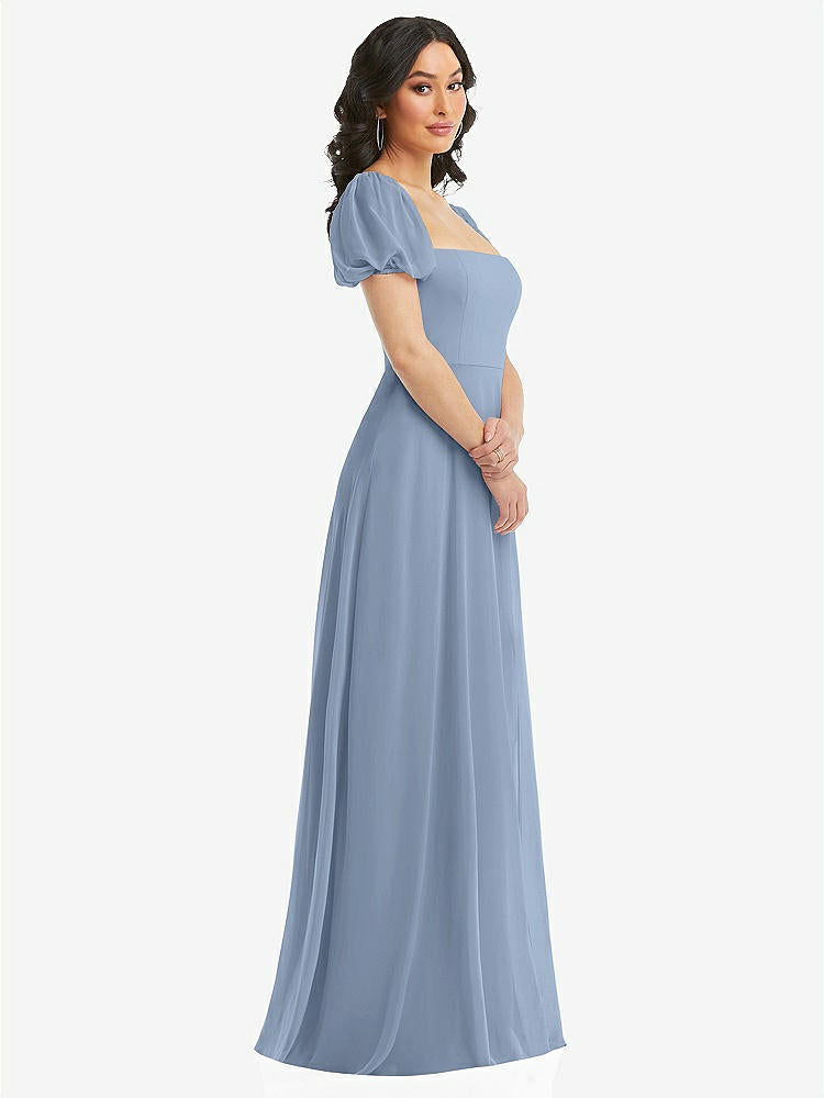 【NEW】【STYLE: 1567】パフ スリーブ シフォン マキシ ドレス 前面 スリット【COLOR: Cloudy】【SIZE: 00-30W】