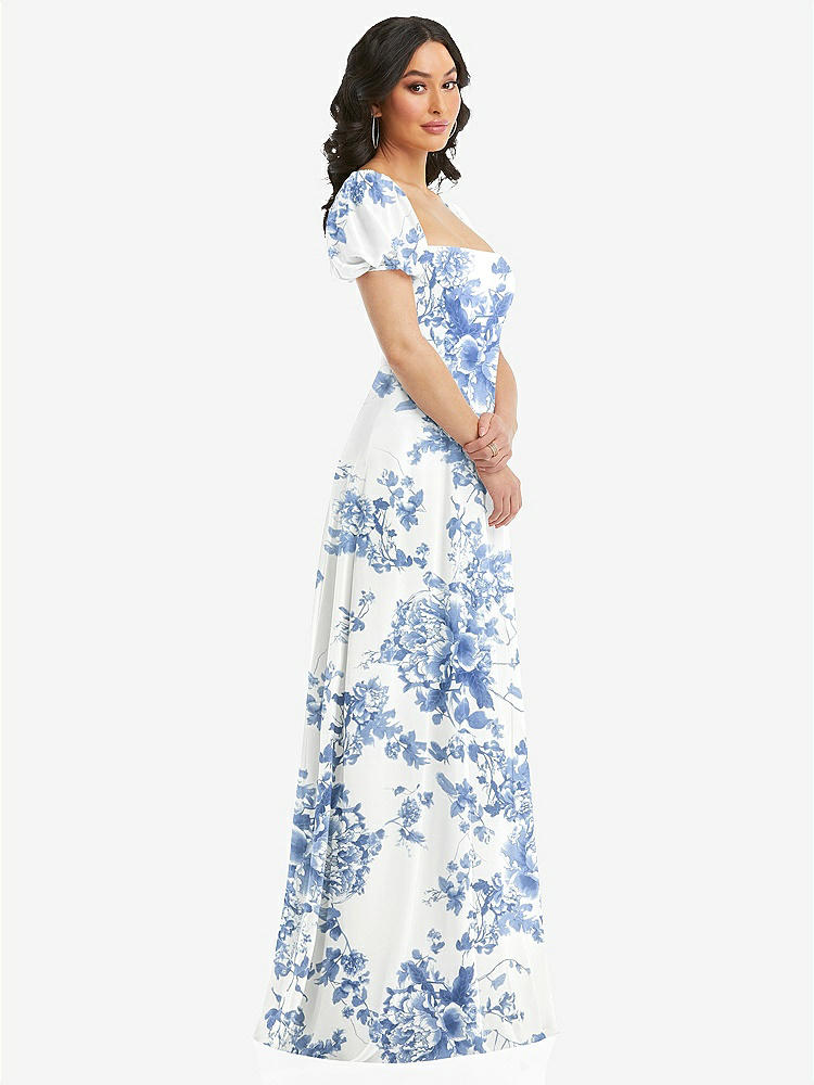 【NEW】【STYLE: 1567】パフ スリーブ シフォン マキシ ドレス 前面 スリット【COLOR: Cottage Rose Dusk Blue】【SIZE: 00-30W】