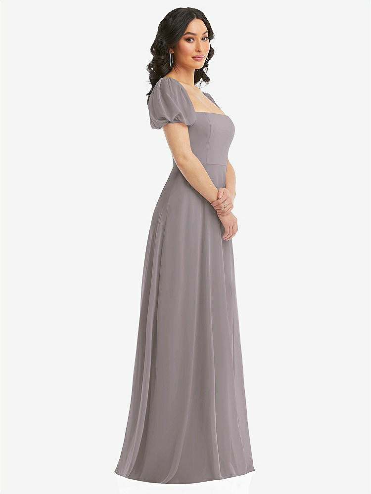 【STYLE: 1567】Puff Sleeve Chiffon Maxi Dress with Front Slit【COLOR: Cashmere Gray】