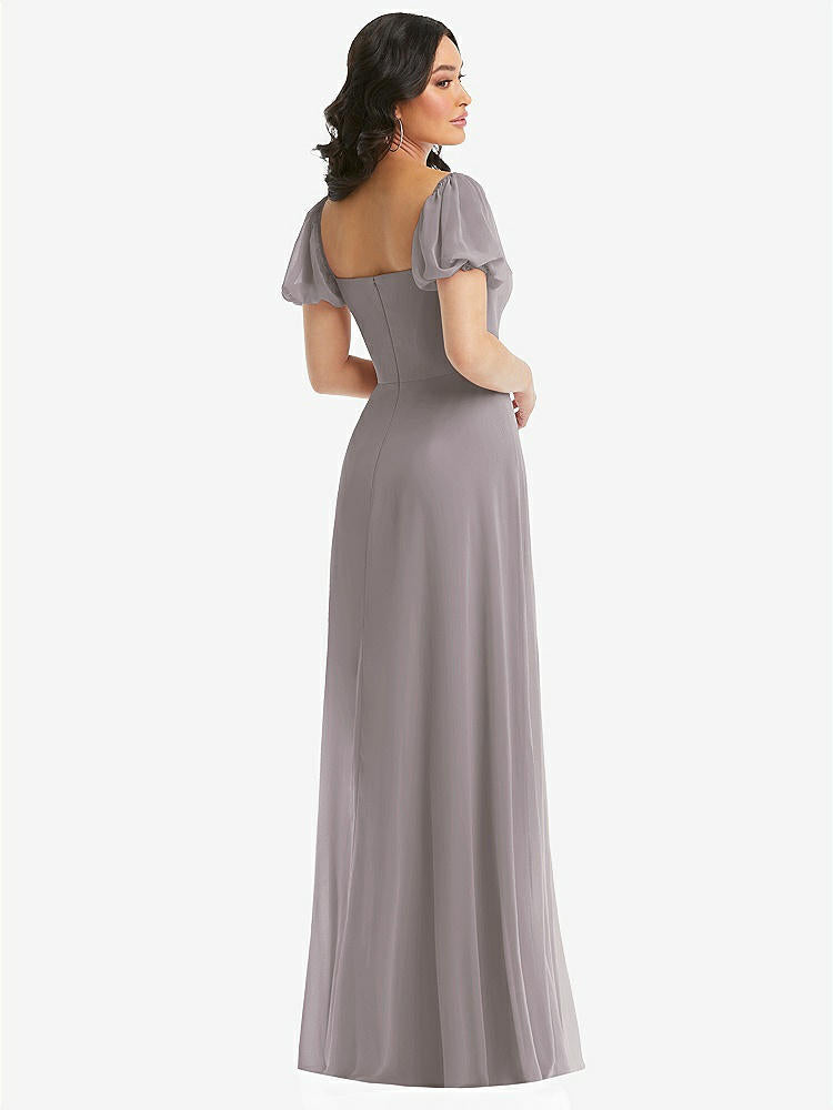 【STYLE: 1567】Puff Sleeve Chiffon Maxi Dress with Front Slit【COLOR: Cashmere Gray】