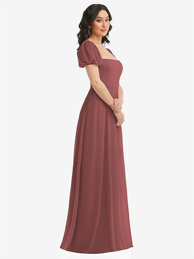 【STYLE: 1567】Puff Sleeve Chiffon Maxi Dress with Front Slit【COLOR: English Rose】