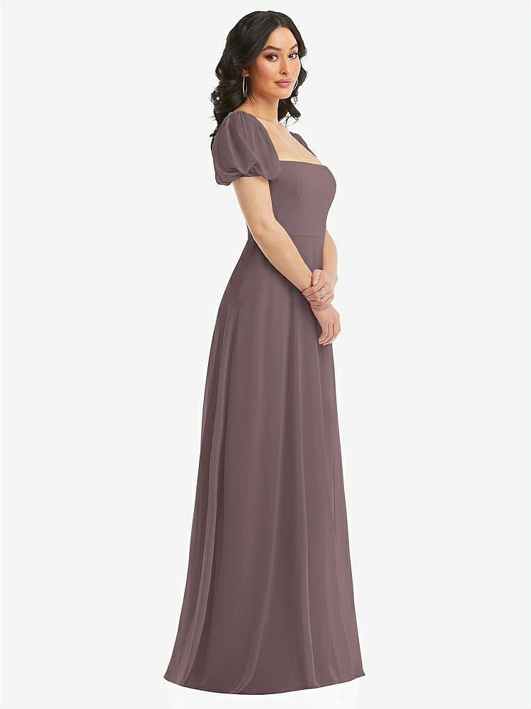 【STYLE: 1567】Puff Sleeve Chiffon Maxi Dress with Front Slit【COLOR: French Truffle】
