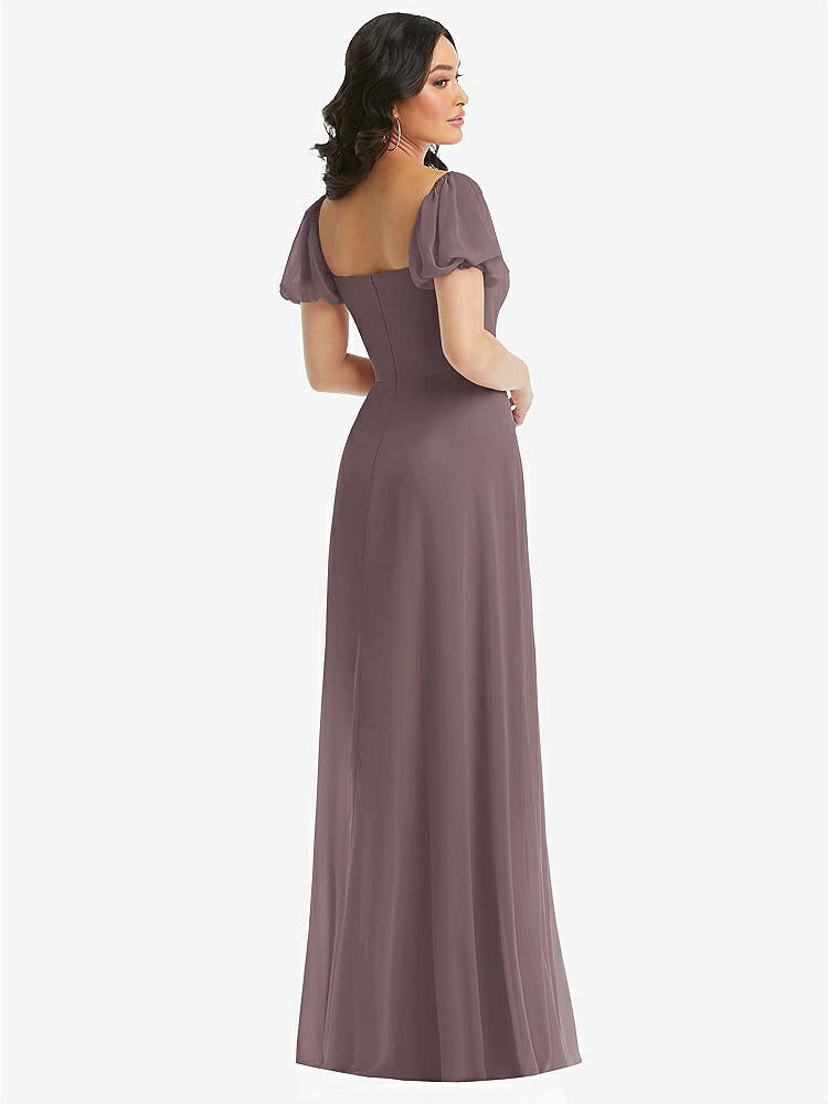 【STYLE: 1567】Puff Sleeve Chiffon Maxi Dress with Front Slit【COLOR: French Truffle】
