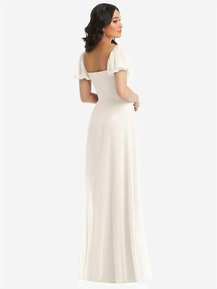 【STYLE: 1567】Puff Sleeve Chiffon Maxi Dress with Front Slit【COLOR: Ivory】