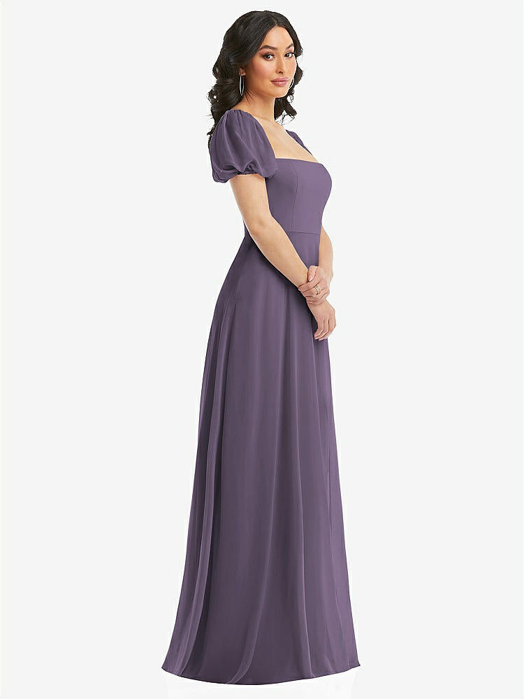 【NEW】【STYLE: 1567】パフ スリーブ シフォン マキシ ドレス 前面 スリット【COLOR: Lavender】【SIZE: 00-30W】