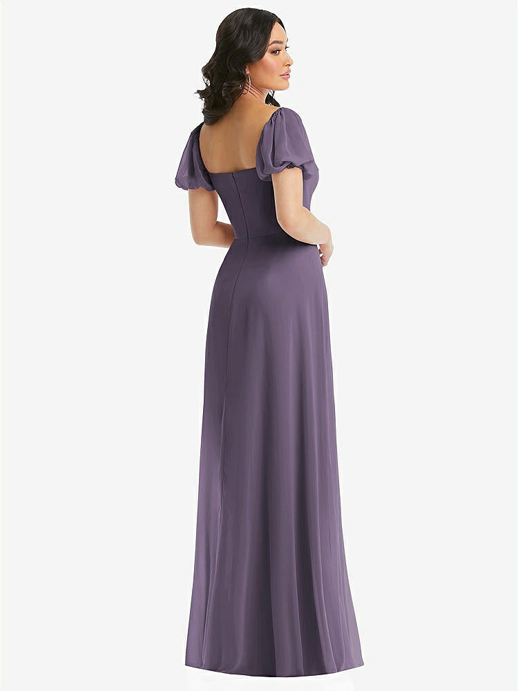 【NEW】【STYLE: 1567】パフ スリーブ シフォン マキシ ドレス 前面 スリット【COLOR: Lavender】【SIZE: 00-30W】