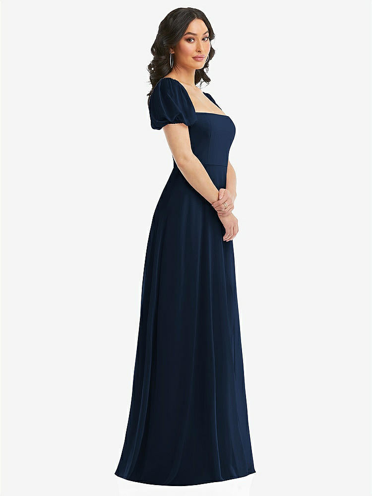 【NEW】【STYLE: 1567】パフ スリーブ シフォン マキシ ドレス 前面 スリット【COLOR: Midnight Navy】【SIZE: 00-30W】