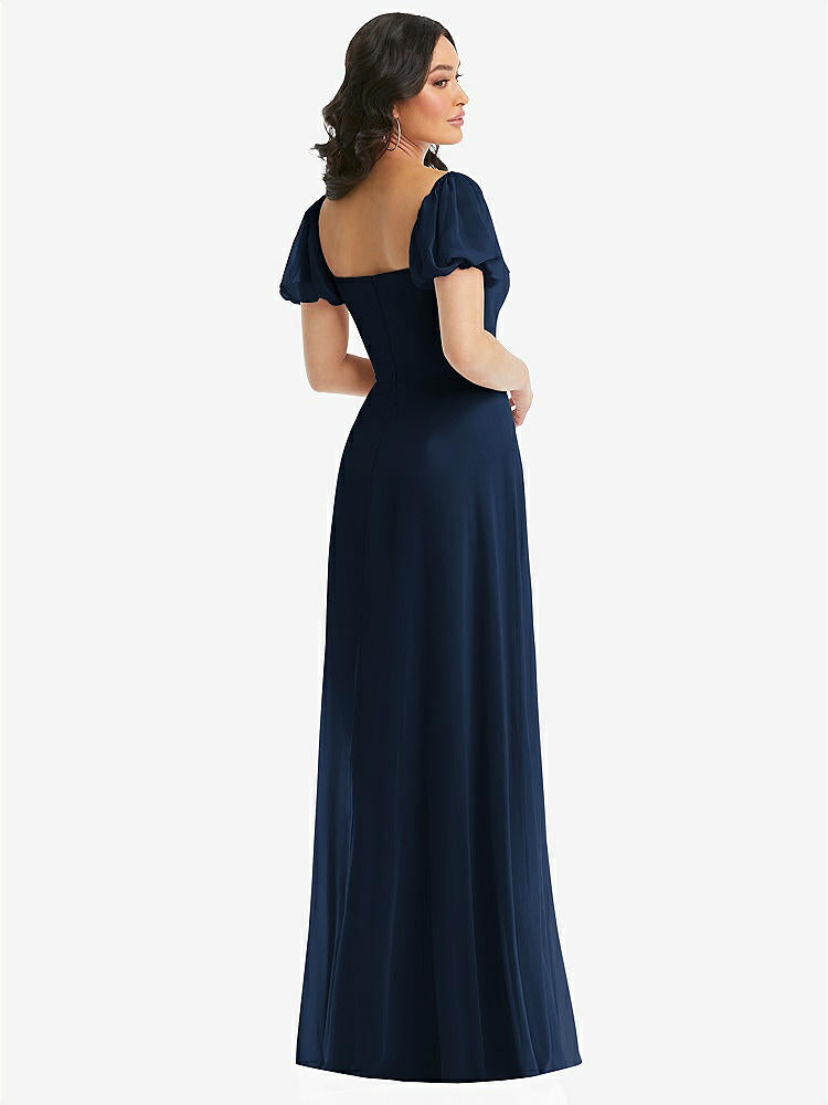 【NEW】【STYLE: 1567】パフ スリーブ シフォン マキシ ドレス 前面 スリット【COLOR: Midnight Navy】【SIZE: 00-30W】