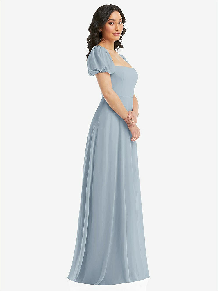 【NEW】【STYLE: 1567】パフ スリーブ シフォン マキシ ドレス 前面 スリット【COLOR: Mist】【SIZE: 00-30W】