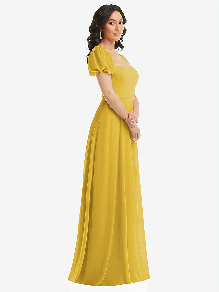 【NEW】【STYLE: 1567】パフ スリーブ シフォン マキシ ドレス 前面 スリット【COLOR: Marigold】【SIZE: 00-30W】