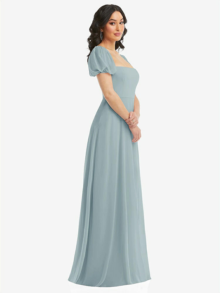 【NEW】【STYLE: 1567】パフ スリーブ シフォン マキシ ドレス 前面 スリット【COLOR: Morning Sky】【SIZE: 00-30W】