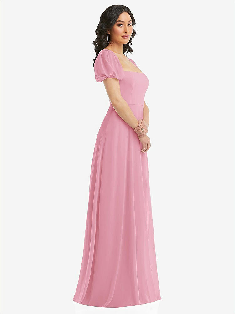【NEW】【STYLE: 1567】パフ スリーブ シフォン マキシ ドレス 前面 スリット【COLOR: Peony Pink】【SIZE: 00-30W】