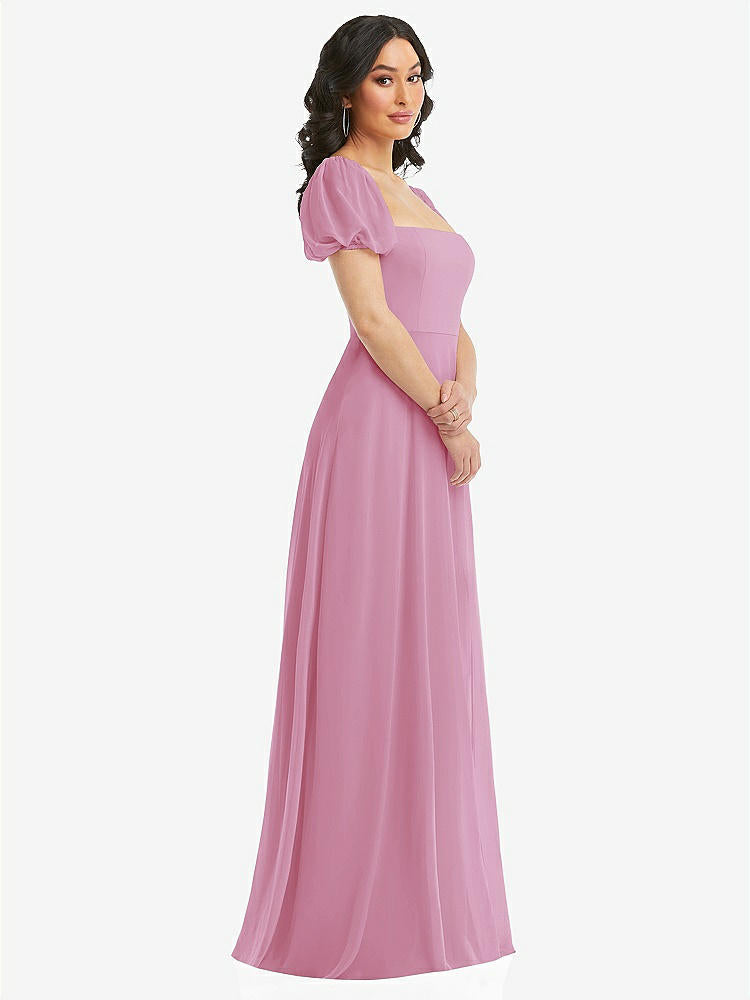 【NEW】【STYLE: 1567】パフ スリーブ シフォン マキシ ドレス 前面 スリット【COLOR: Powder Pink】【SIZE: 00-30W】