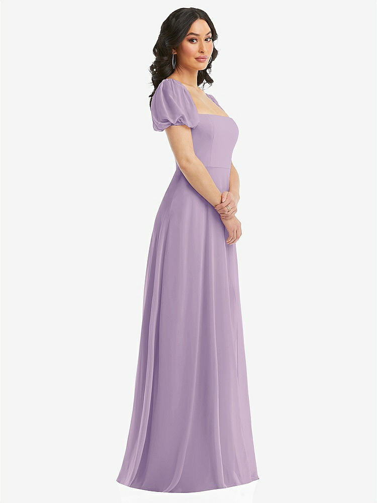 【NEW】【STYLE: 1567】パフ スリーブ シフォン マキシ ドレス 前面 スリット【COLOR: Pale Purple】【SIZE: 00-30W】