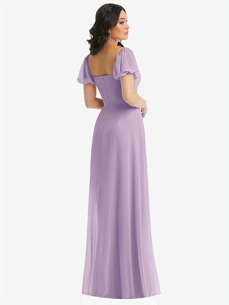 【NEW】【STYLE: 1567】パフ スリーブ シフォン マキシ ドレス 前面 スリット【COLOR: Pale Purple】【SIZE: 00-30W】