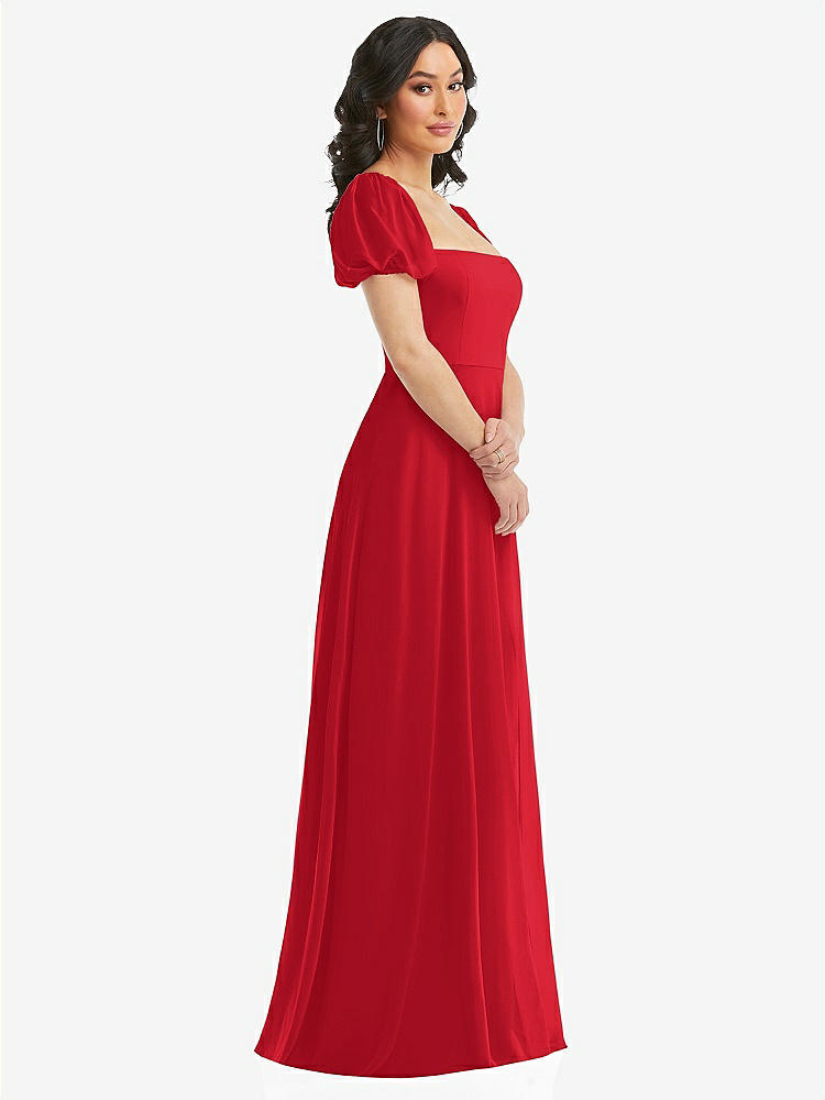 【NEW】【STYLE: 1567】パフ スリーブ シフォン マキシ ドレス 前面 スリット【COLOR: Parisian Red】【SIZE: 00-30W】
