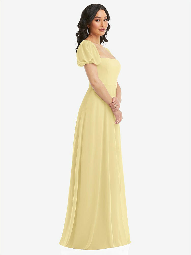 【NEW】【STYLE: 1567】パフ スリーブ シフォン マキシ ドレス 前面 スリット【COLOR: Pale Yellow】【SIZE: 00-30W】