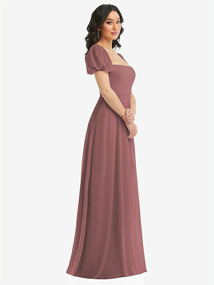 【STYLE: 1567】Puff Sleeve Chiffon Maxi Dress with Front Slit【COLOR: Rosewood】