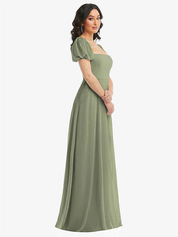 【STYLE: 1567】Puff Sleeve Chiffon Maxi Dress with Front Slit【COLOR: Sage】
