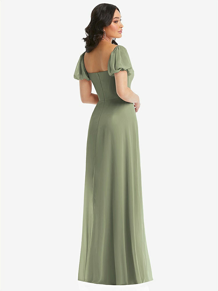 【STYLE: 1567】Puff Sleeve Chiffon Maxi Dress with Front Slit【COLOR: Sage】