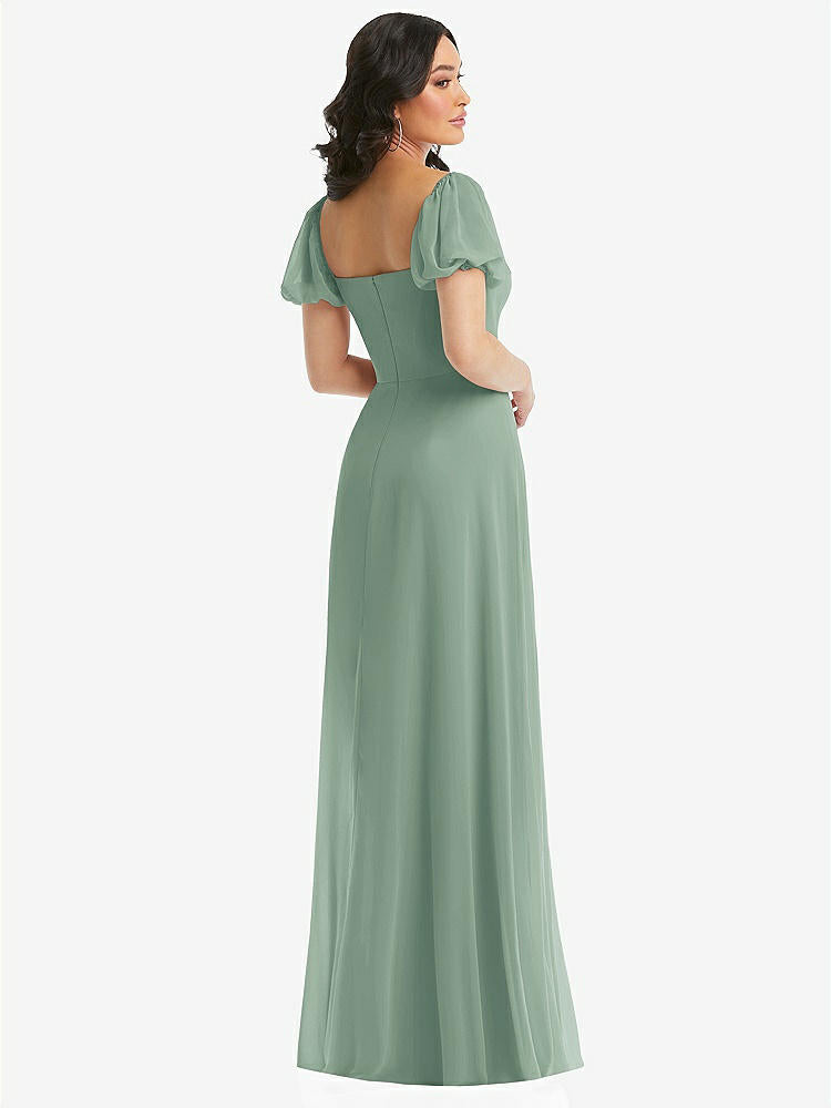 【STYLE: 1567】Puff Sleeve Chiffon Maxi Dress with Front Slit【COLOR: Seagrass】