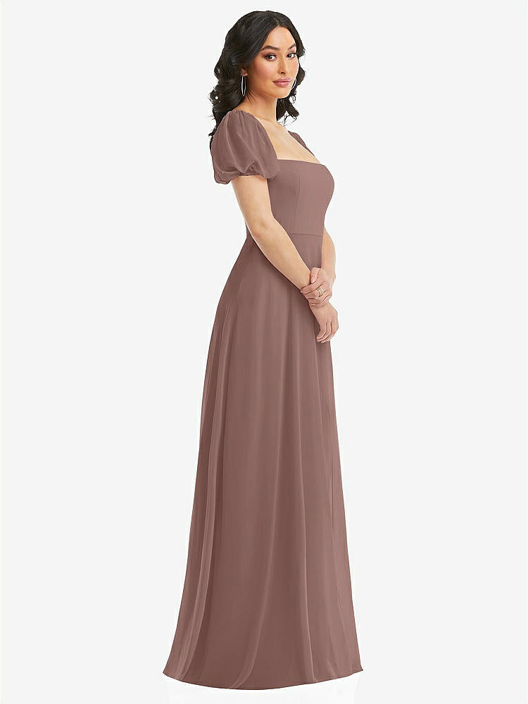 【STYLE: 1567】Puff Sleeve Chiffon Maxi Dress with Front Slit【COLOR: Sienna】