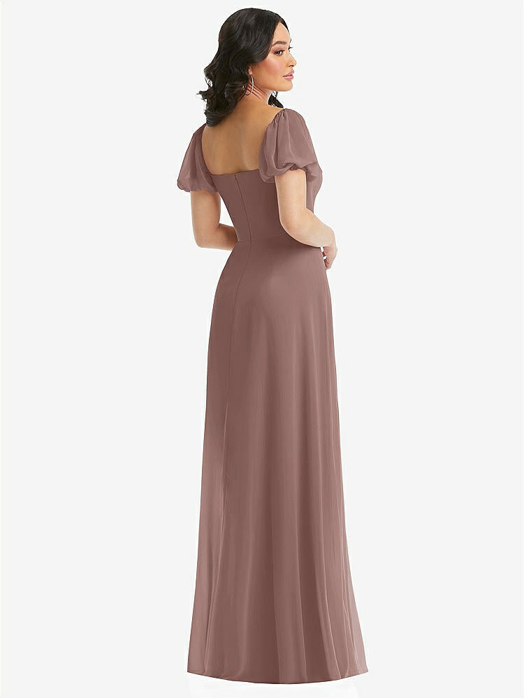 【STYLE: 1567】Puff Sleeve Chiffon Maxi Dress with Front Slit【COLOR: Sienna】