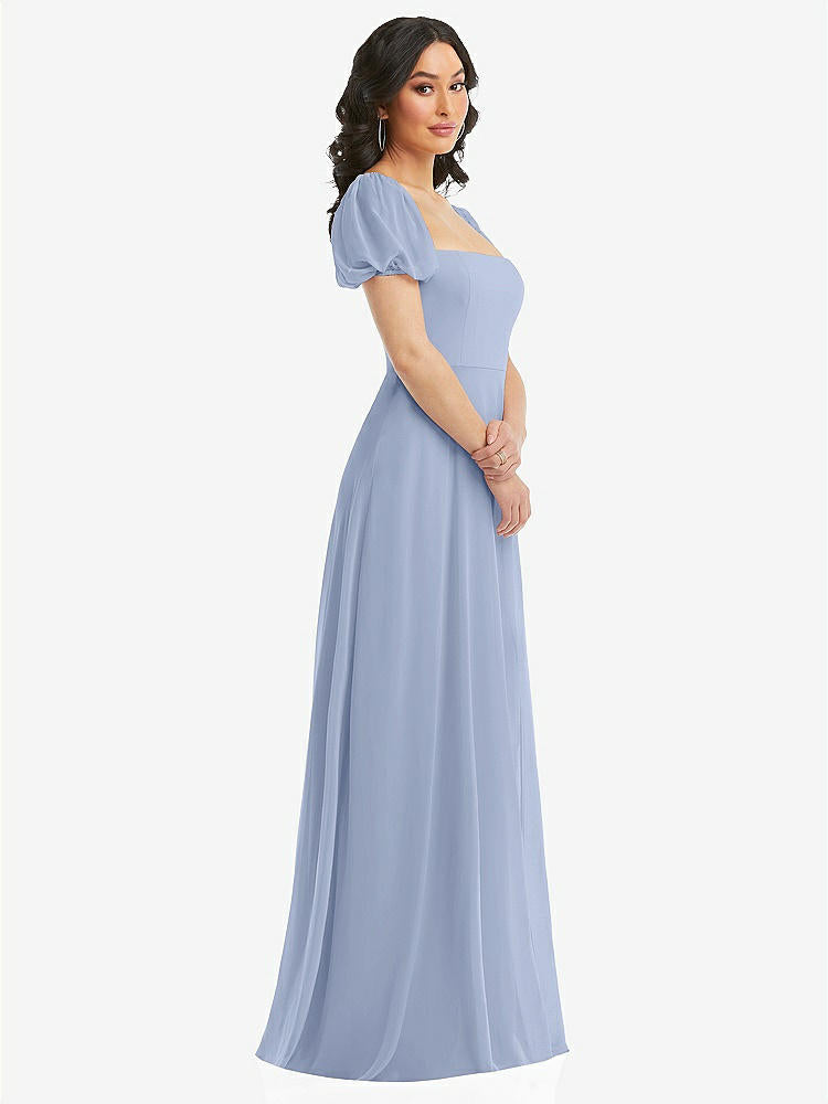 【NEW】【STYLE: 1567】パフ スリーブ シフォン マキシ ドレス 前面 スリット【COLOR: Sky Blue】【SIZE: 00-30W】