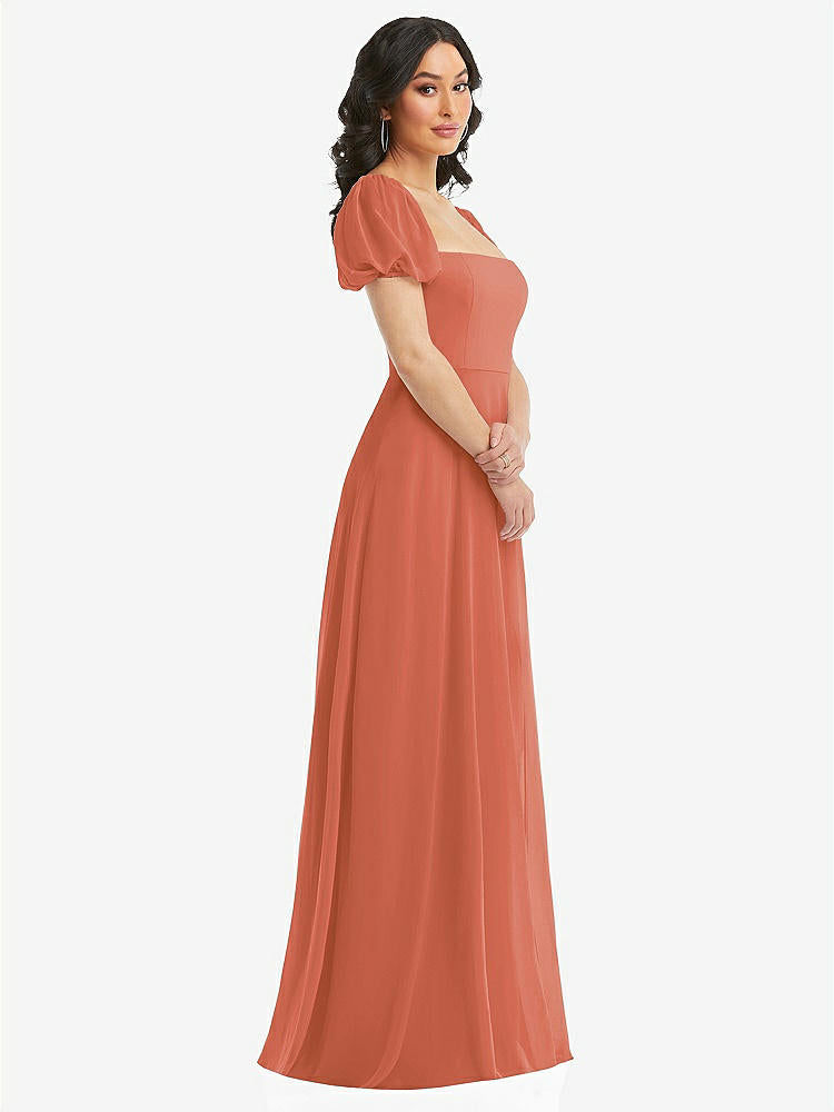 【STYLE: 1567】Puff Sleeve Chiffon Maxi Dress with Front Slit【COLOR: Terracotta Copper】