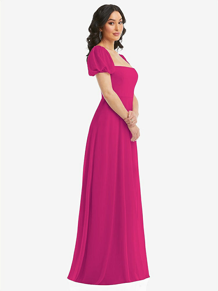 【NEW】【STYLE: 1567】パフ スリーブ シフォン マキシ ドレス 前面 スリット【COLOR: Think Pink】【SIZE: 00-30W】