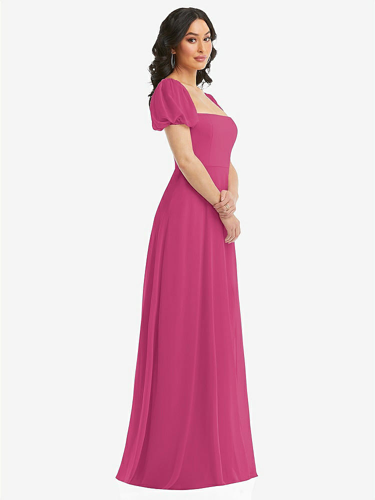 【NEW】【STYLE: 1567】パフ スリーブ シフォン マキシ ドレス 前面 スリット【COLOR: Tea Rose】【SIZE: 00-30W】