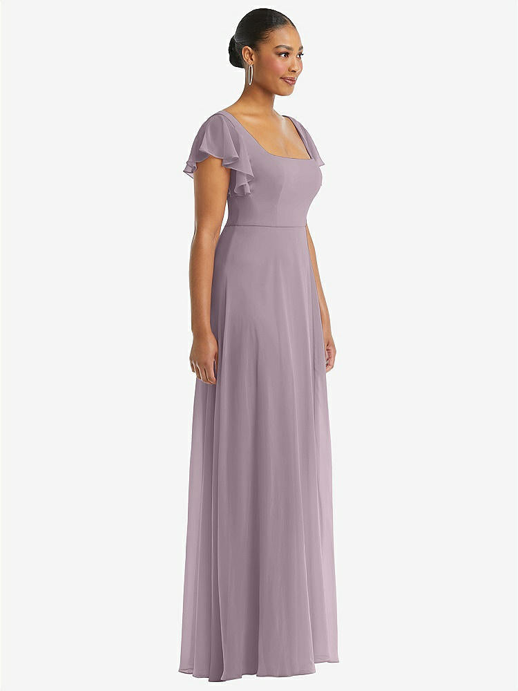 【NEW】【STYLE: 1568】フラッター 袖 スクープ オープンバック シフォン マキシ ドレス【COLOR: Lilac Dusk】【SIZE: 00-30W】